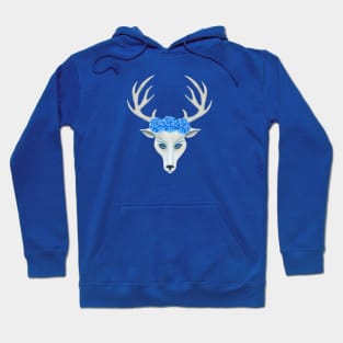 White Deer Head Antlers Blue Roses Hoodie